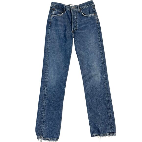Agolde Jeans Womens Size 23 Blue Riley Crop Straight High Rise Distressed Denim - Picture 1 of 16